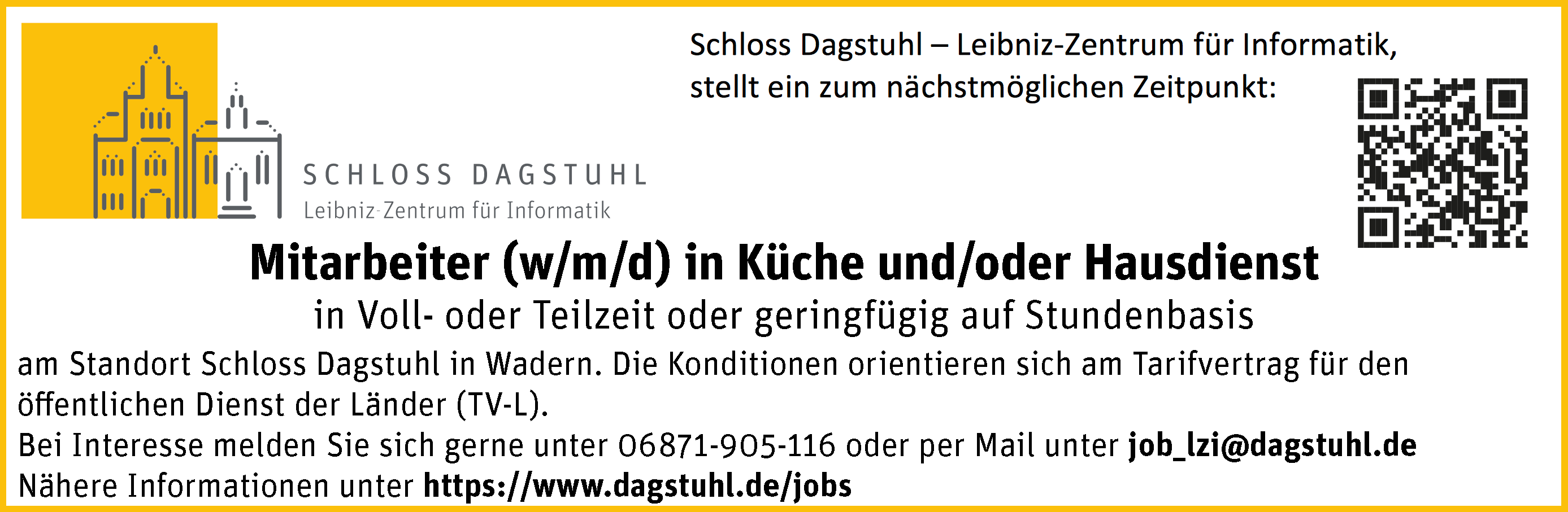 Article Image: Schloss Dagstuhl sucht Mitarbeiter (m/w/d) in Küche und/oder Hausdienst in Wadern